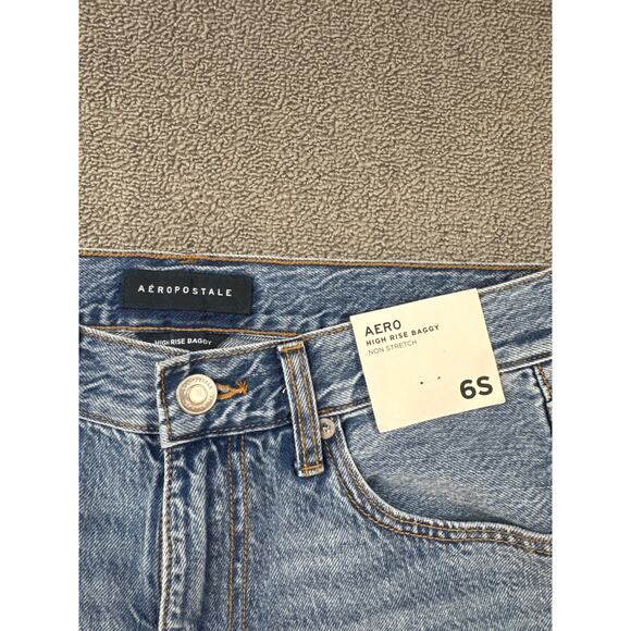 NWT Aeropostale Jeans High Rise Baggy Distressed Medium Wash Size 6 Short - Picture 4 of 10